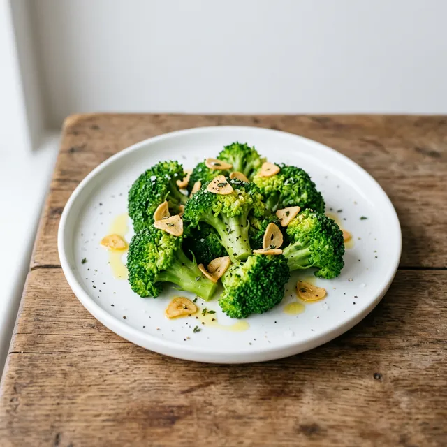 彩り鮮やかな蒸しブロッコリーのガーリックオイルがけ