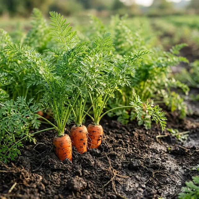 ふかふかの土から顔を出した、鮮やかなオレンジ色の人参